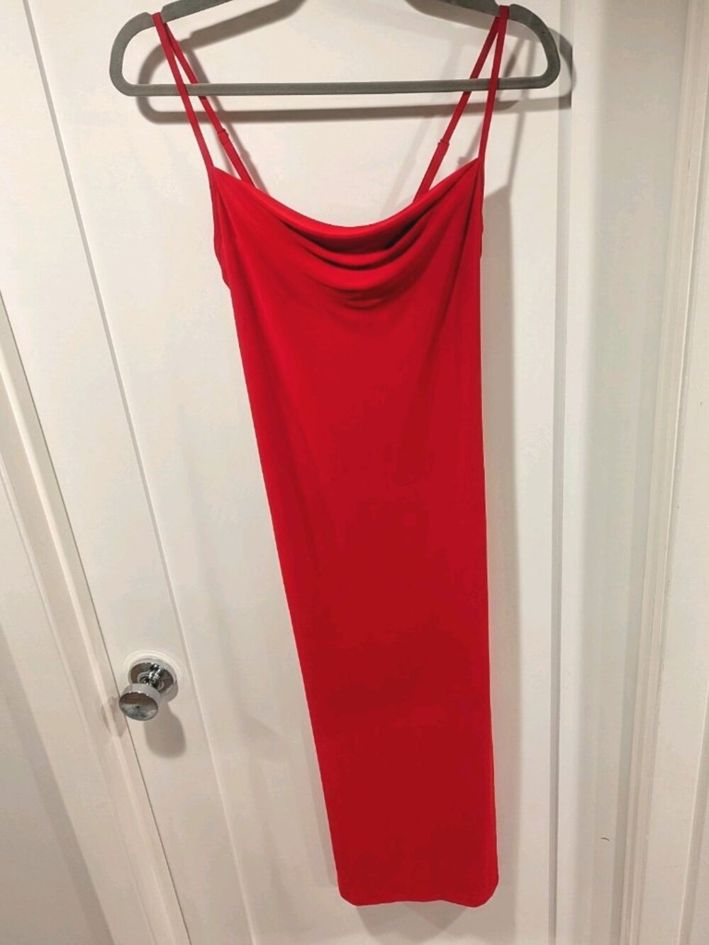 Red Cowl Neck Spaghetti Strap Slit Maxi Dress Bebe XS